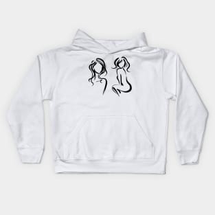 Stick figure woman in black ink Kids Hoodie